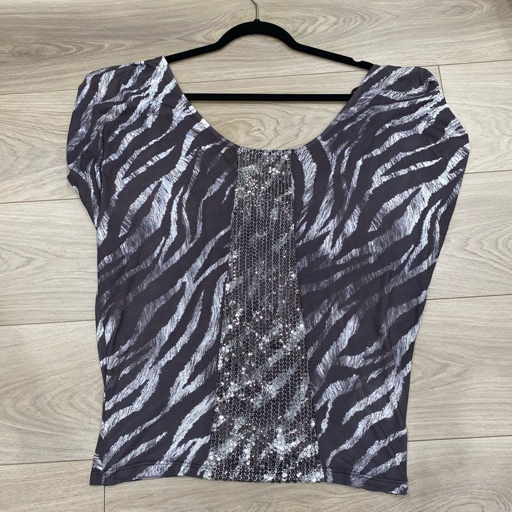 GUESS Animal Print Short Sleeve Blouse